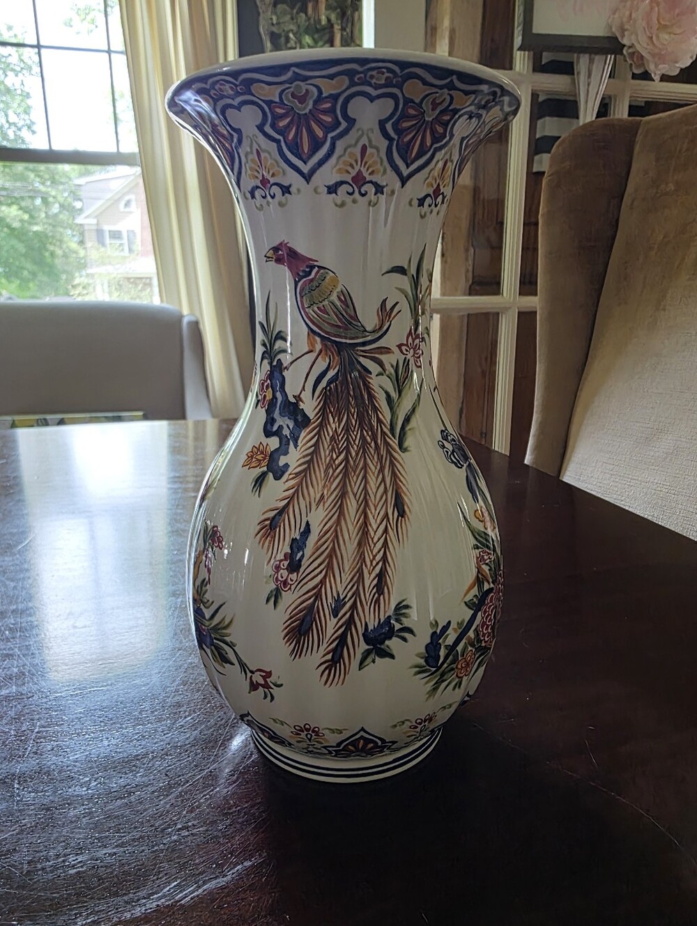 Made In Italy Decorative Ceramic Vase with Colorful Bird Motif